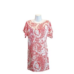 MNG by Mango women's paisley orange short sleeve casual pullover dress size XS